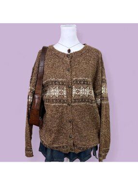 90s brown striped fair isle cozy cottagecore light weight cardigan sweater